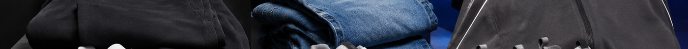 Three unbranded sneaker styles paired with joggers, denim and a tracksuit