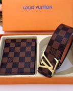 Brown 1 Luxury LV & Burberry Belt + Purse Set