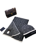 Grey & Black LV Beanie & Scarf Set