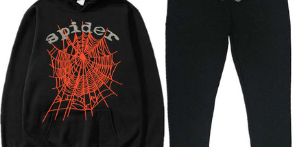 Printed Couple Hoodie and Sweatpants Set Y Black Red Net Black XL Mldrip