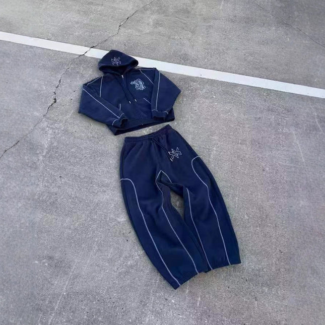 Star Print Zippered Hooded Sweatshirt Mldrip