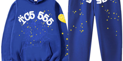 Printed Couple Hoodie and Sweatpants Set Y Royal Blue Peach Heart M Mldrip