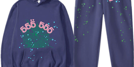 Printed Couple Hoodie and Sweatpants Set Y Navy Blue Green Net XXL Mldrip