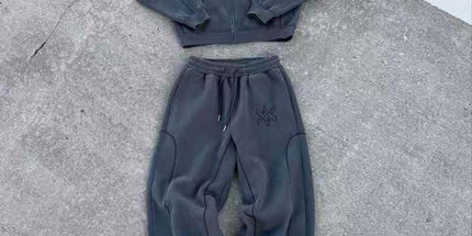 Star Print Zippered Hooded Sweatshirt KTT02 Dark Gray Set XXXL Mldrip