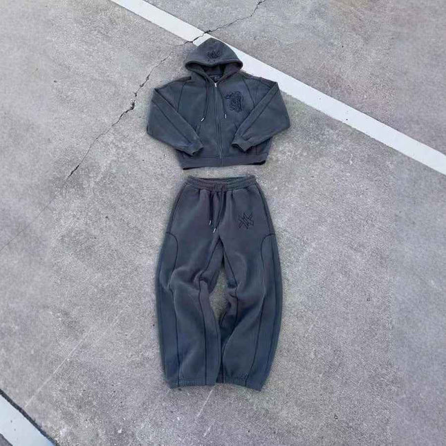 Star Print Zippered Hooded Sweatshirt Mldrip