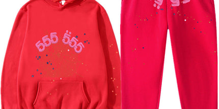 Printed Couple Hoodie and Sweatpants Set Y Red Red Net 555 L Mldrip