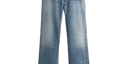 Men's wide-leg washed denim pants with a mid-rise design