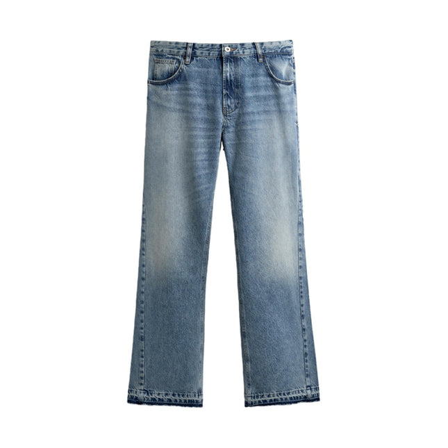 Men's wide-leg washed denim pants with a mid-rise design