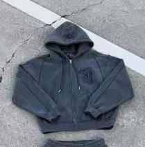 Star Print Zippered Hooded Sweatshirt KTT02 Dark Gray Top XS Mldrip