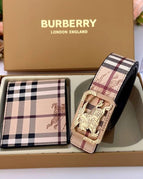 Beige 2 Luxury LV & Burberry Belt + Purse Set