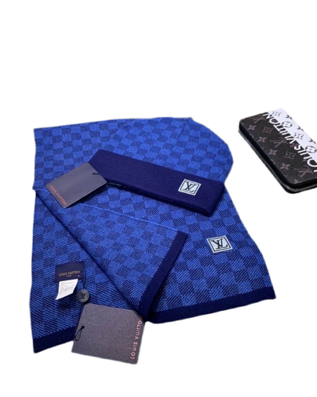 Luxury Monogram Beanie & Scarf Set – Winter Drip Unlocked Blue LV Beanie & Scarf Set Mldrip