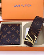 Brown 2 Luxury LV & Burberry Belt + Purse Set
