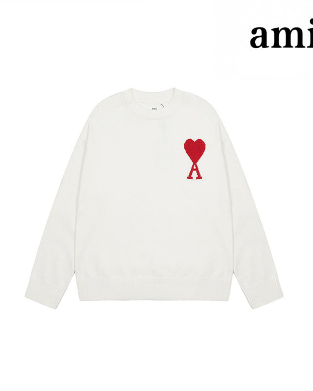 Ami Pullover • White [2115 Crew Neck Jacquard Style] Mldrip