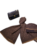 Brown LV Beanie & Scarf Set