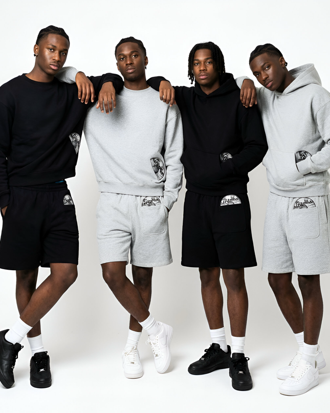 Grey Disc Pattern Men’s Shorts & Tracksuit Set Mldrip