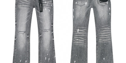 Ink-Splashed Ripped Slim Men's Denim Pants