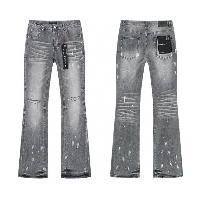 Ink-Splashed Ripped Slim Men's Denim Pants