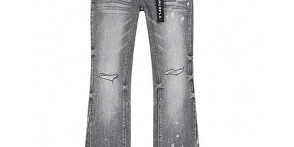 Ink-Splashed Ripped Slim Men's Denim Pants
