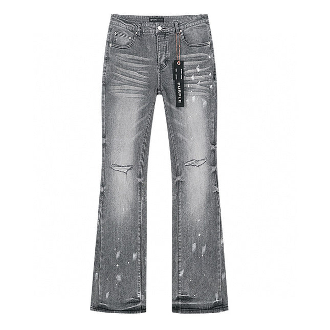 Ink-Splashed Ripped Slim Men's Denim Pants