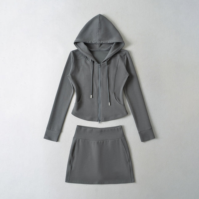 Fashion spelling waist slimming zipper hooded sweatshirt flared pants women