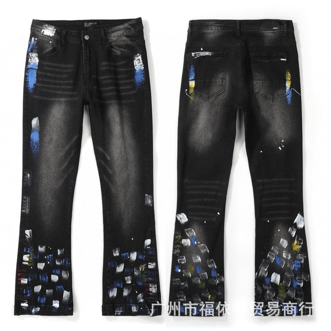 Punk Retro Blue Ripped Slim Stretch Men's Jeans