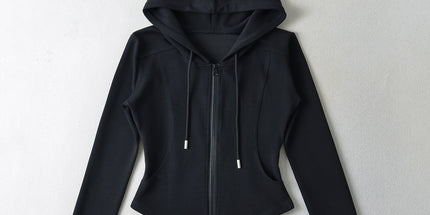 Fashion spelling waist slimming zipper hooded sweatshirt flared pants women