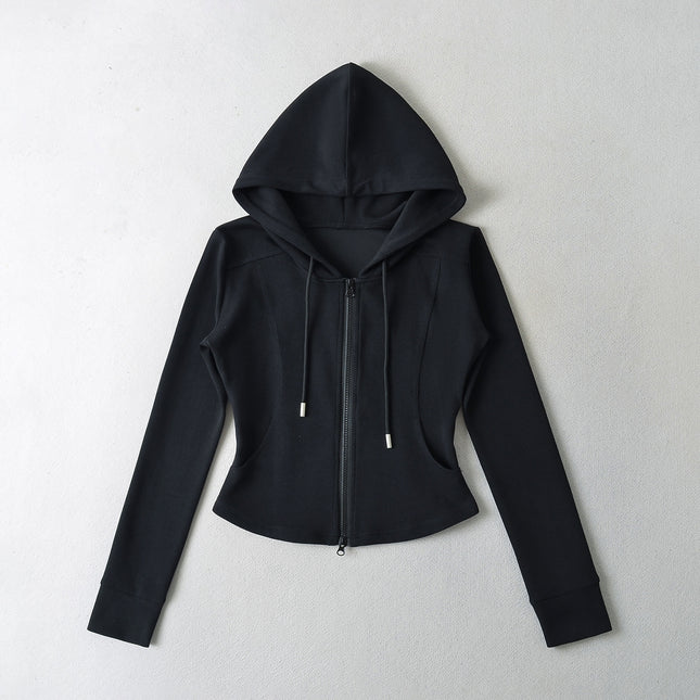 Fashion spelling waist slimming zipper hooded sweatshirt flared pants women