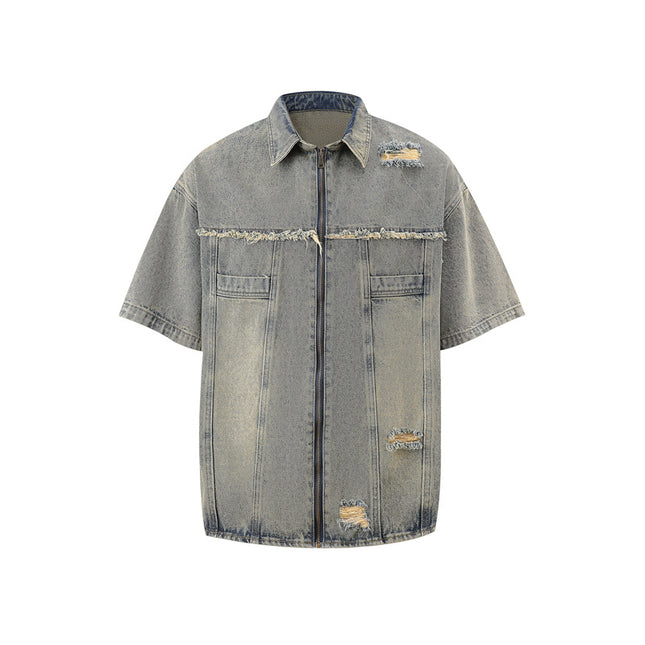 Vintage ripped denim zippers and jeans casual suits