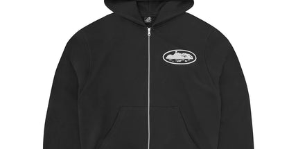 High gram weight American street hip hop Alcatraz print velvet zipper cardigan hooded sweatshirt for men and women