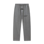 Straight-leg pants are dark hemp gray