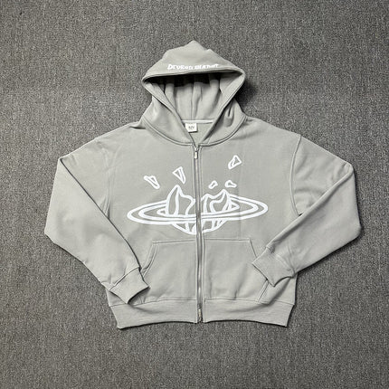 Broken Planet Space Grey Print Hooded Sweatshirt Set American Zip Up Jacket