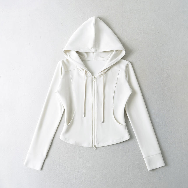 Fashion spelling waist slimming zipper hooded sweatshirt flared pants women