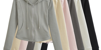 Fashion spelling waist slimming zipper hooded sweatshirt flared pants women
