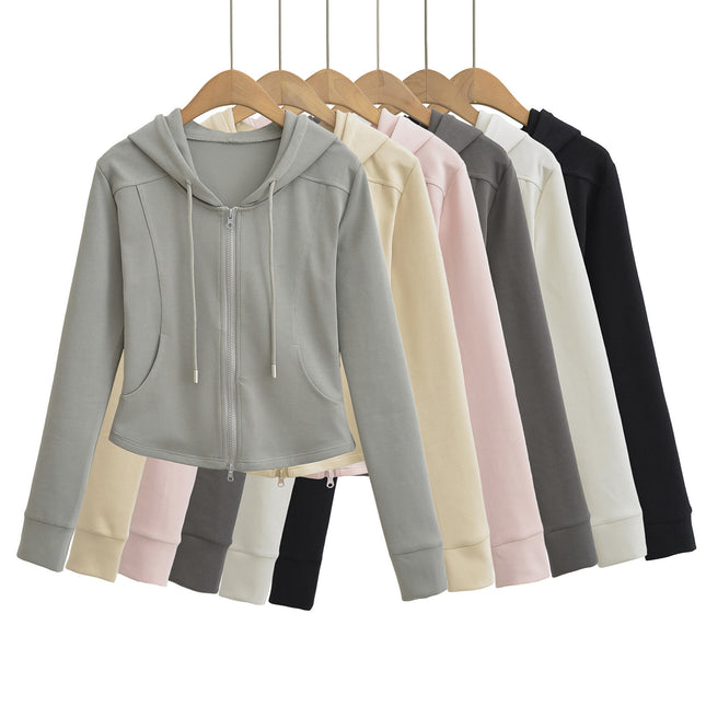 Fashion spelling waist slimming zipper hooded sweatshirt flared pants women