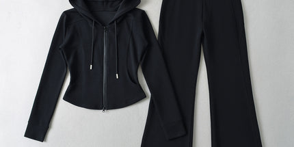 Fashion spelling waist slimming zipper hooded sweatshirt flared pants women