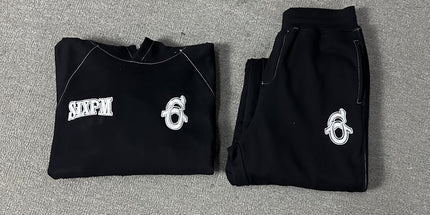 6PM Drill American Street Hip Hop Velvet Pullover Hooded Sweatshirt Long Sweatpants Men's Trendy Tracksuit Jacket