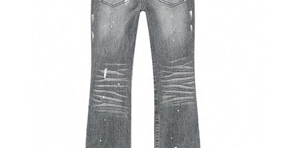 Ink-Splashed Ripped Slim Men's Denim Pants