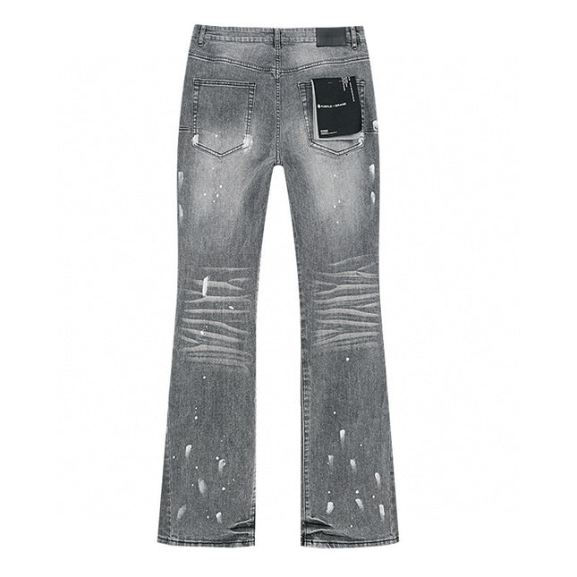 Ink-Splashed Ripped Slim Men's Denim Pants