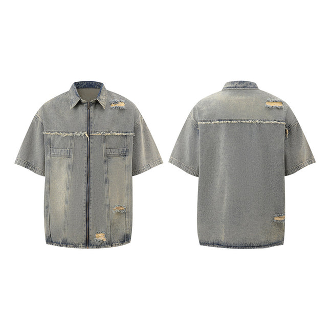 Vintage ripped denim zippers and jeans casual suits