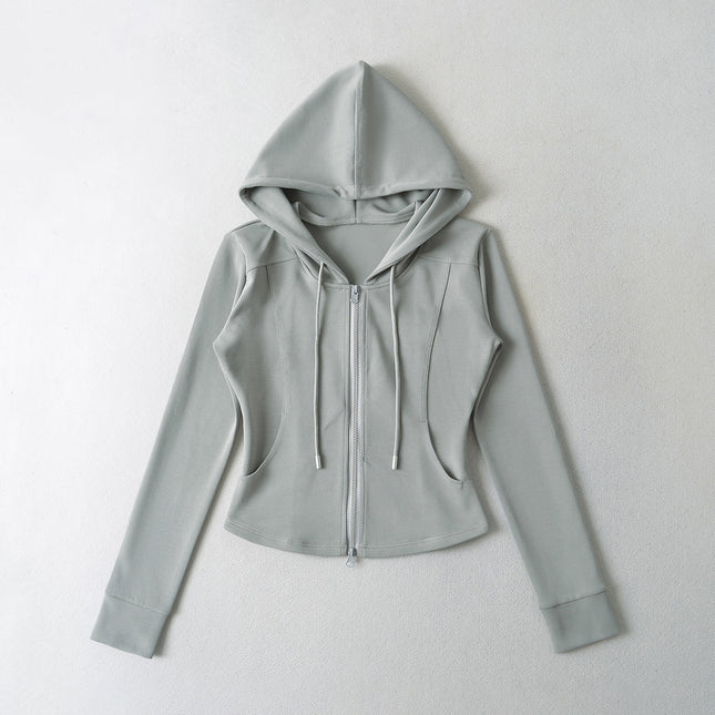 Fashion spelling waist slimming zipper hooded sweatshirt flared pants women