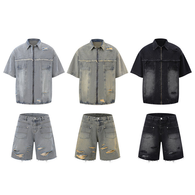 Vintage ripped denim zippers and jeans casual suits