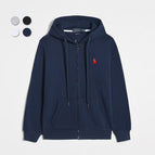 Zippered navy blue red label