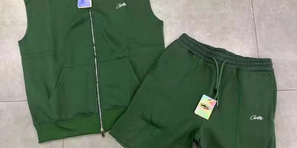 corteiz street embroidery zipper vest Alcatraz shorts new set