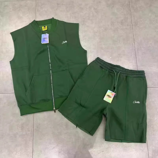 corteiz street embroidery zipper vest Alcatraz shorts new set