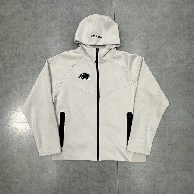 Syna Drill Contrast Stitch Hooded Cardigan Set
