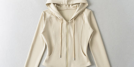 Fashion spelling waist slimming zipper hooded sweatshirt flared pants women