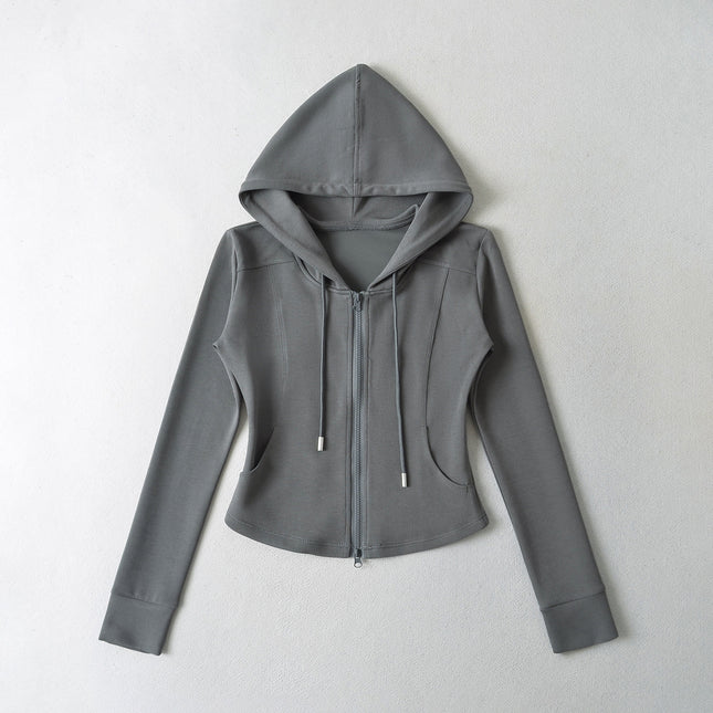 Fashion spelling waist slimming zipper hooded sweatshirt flared pants women