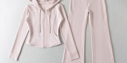 Fashion spelling waist slimming zipper hooded sweatshirt flared pants women