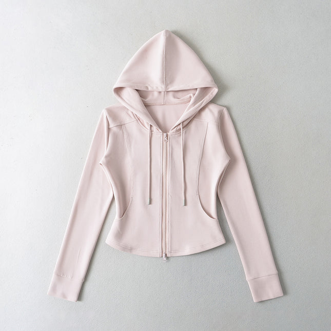 Fashion spelling waist slimming zipper hooded sweatshirt flared pants women