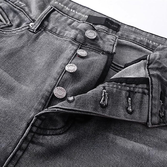 Ink-Splashed Ripped Slim Men's Denim Pants